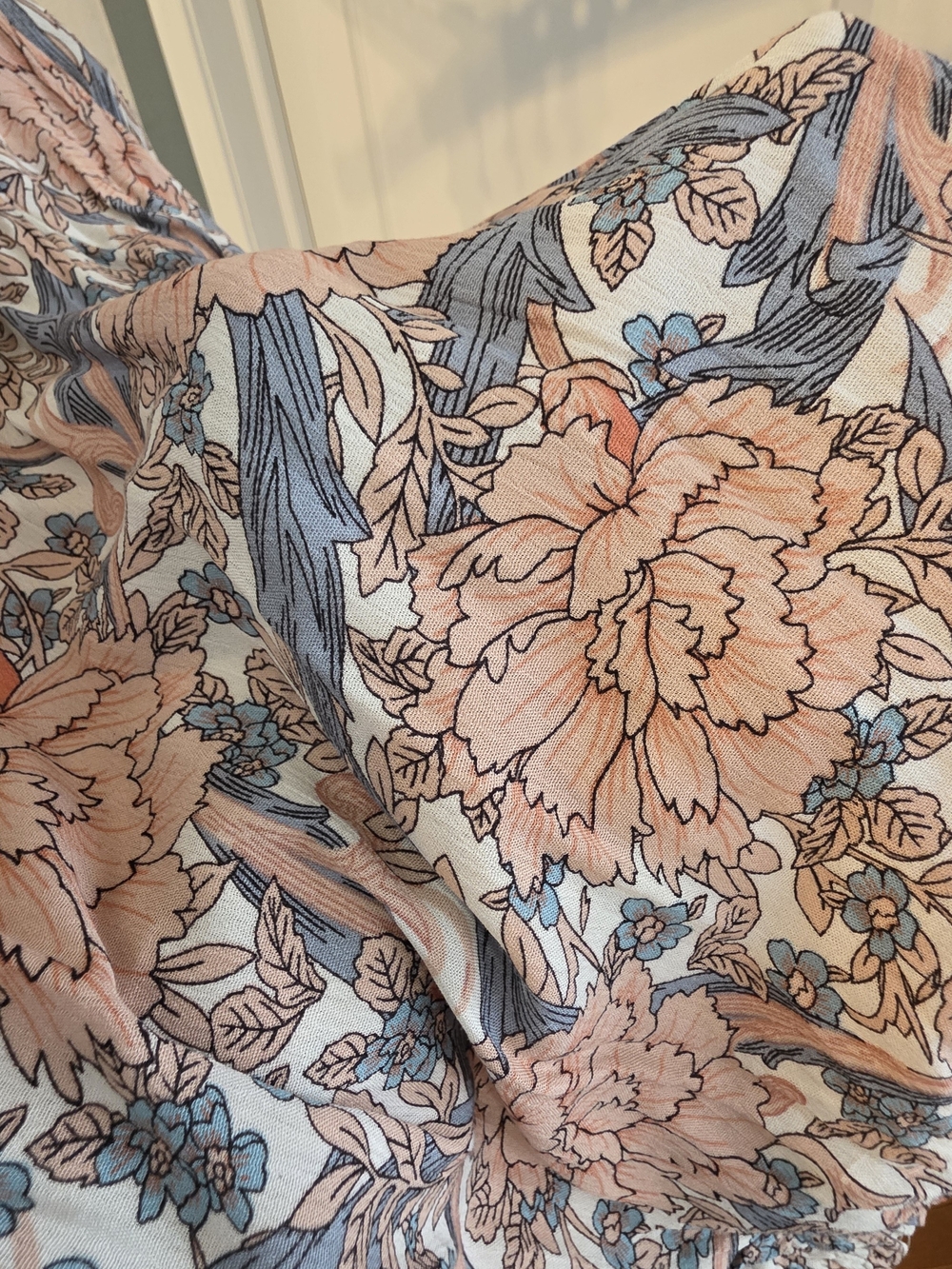 Meritt Floral V-Neck Peasant Blouse - Peach & Blue - Picture 5 of 16